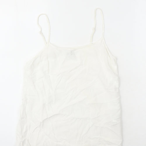 VERO MODA Womens White Herringbone Viscose Basic T-Shirt Size XS Boat Neck