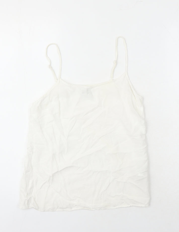 VERO MODA Womens White Herringbone Viscose Basic T-Shirt Size XS Boat Neck