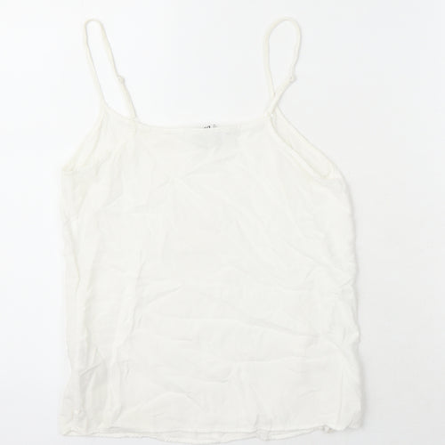 VERO MODA Womens White Herringbone Viscose Basic T-Shirt Size XS Boat Neck