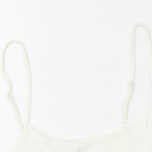 VERO MODA Womens White Herringbone Viscose Basic T-Shirt Size XS Boat Neck