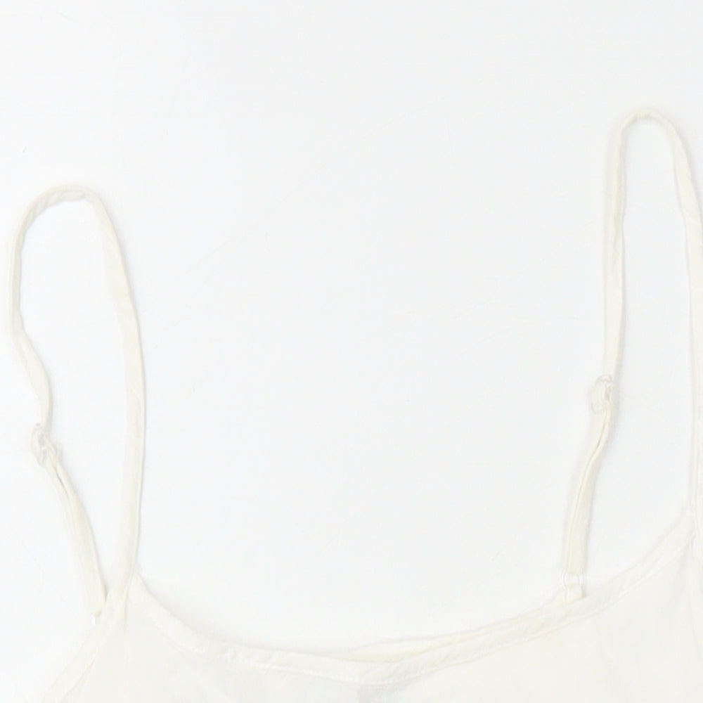 VERO MODA Womens White Herringbone Viscose Basic T-Shirt Size XS Boat Neck