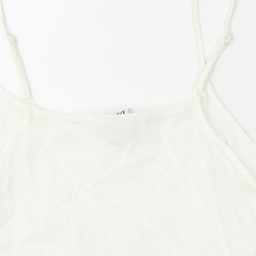 VERO MODA Womens White Herringbone Viscose Basic T-Shirt Size XS Boat Neck