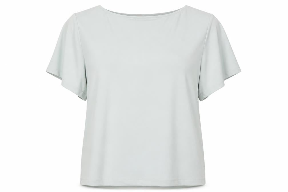 Front view of H&M women’s green polyester tunic blouse, size M, boat neck