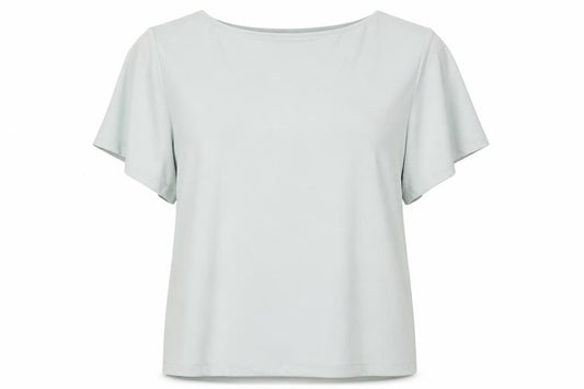 Front view of H&M women’s green polyester tunic blouse, size M, boat neck