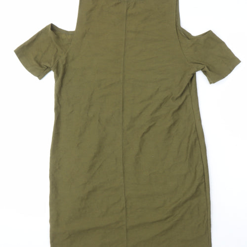 River Island Womens Green Geometric Cotton Shift Size 10 Round Neck - Cold shoulder