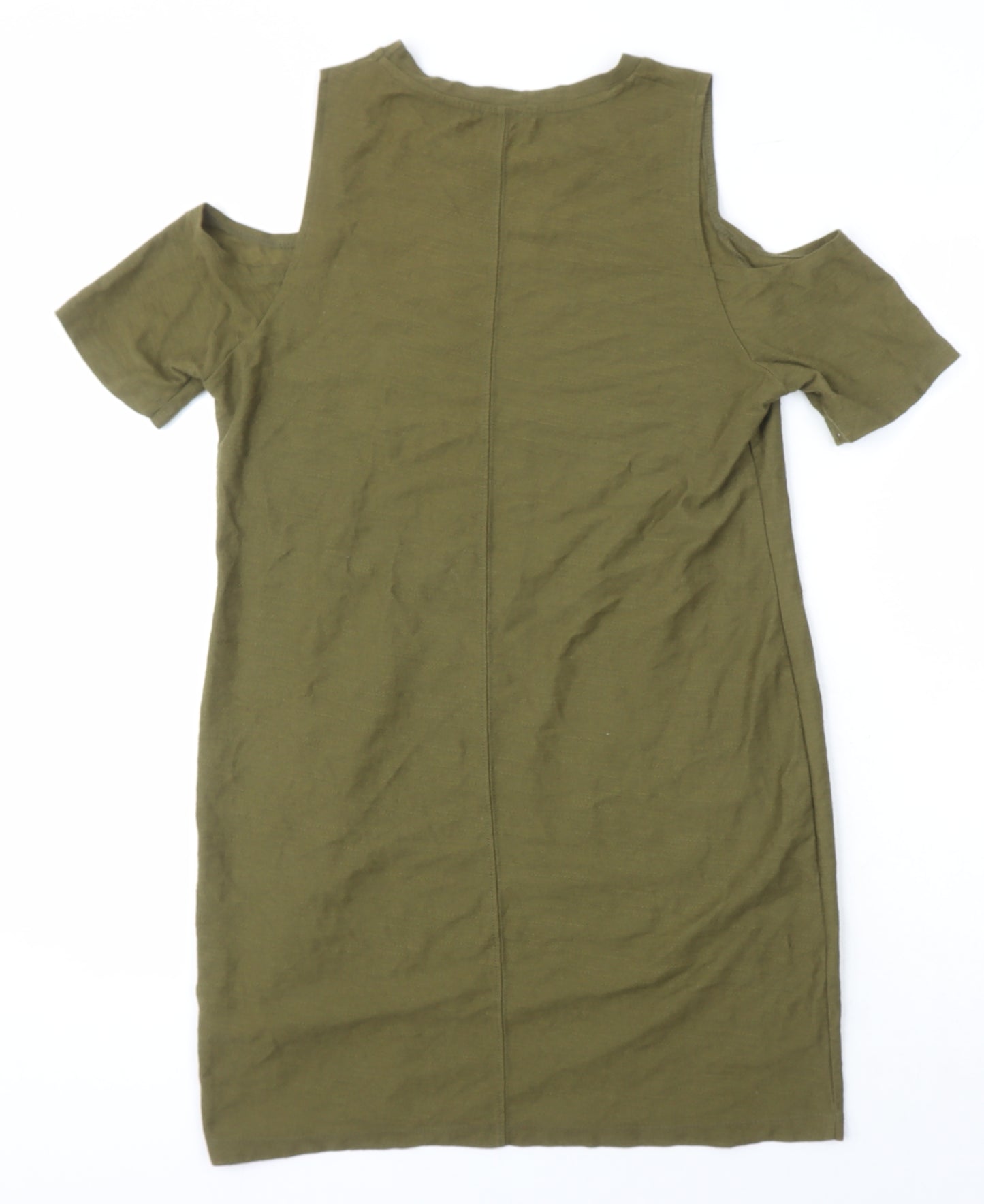 River Island Womens Green Geometric Cotton Shift Size 10 Round Neck - Cold shoulder
