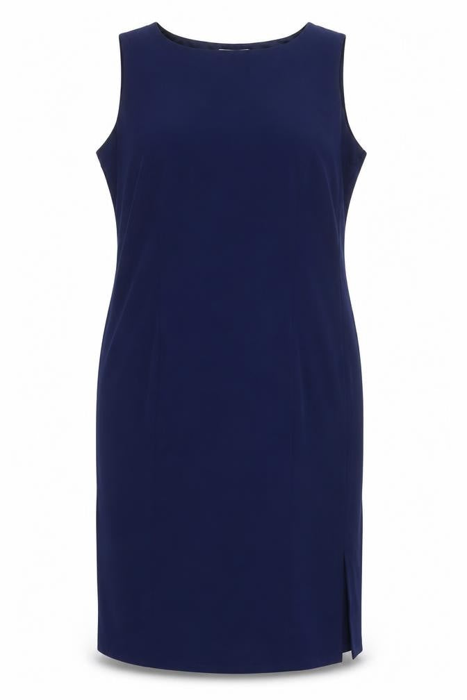 Front view of Nightingales women’s blue polyester shift, size UK 18, boat neck