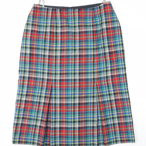 Seda Modell Womens Ivory Check Polyester A-Line Skirt Size 46 in Zip