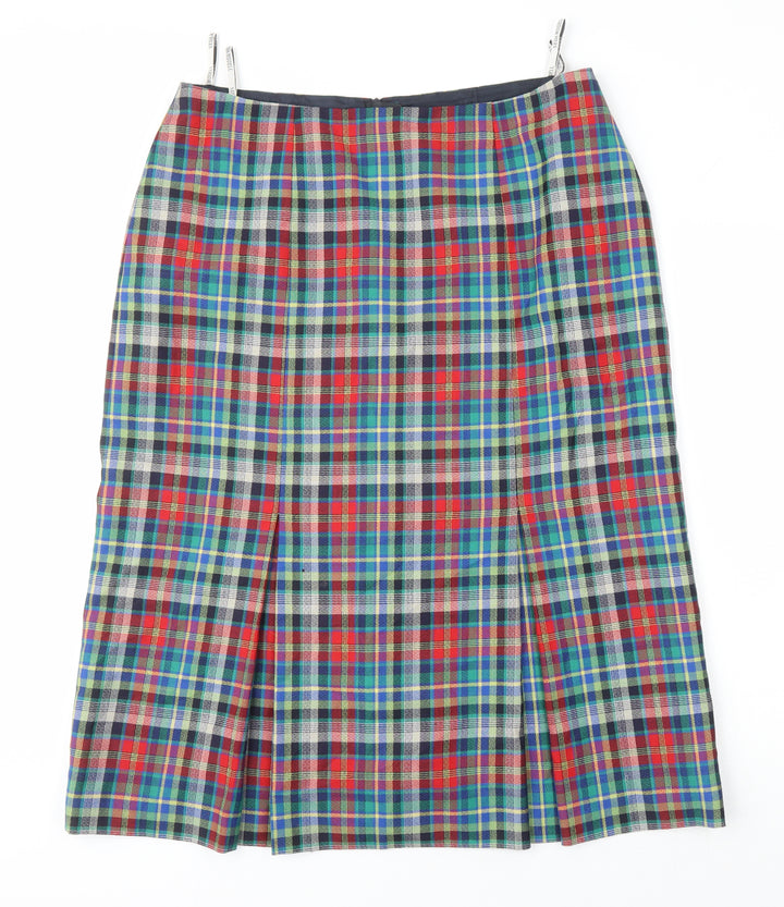Seda Modell Womens Ivory Check Polyester A-Line Skirt Size 46 in Zip