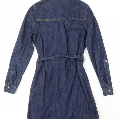 New Look Womens Blue 100% Cotton Shirt Dress Size 6 Collared