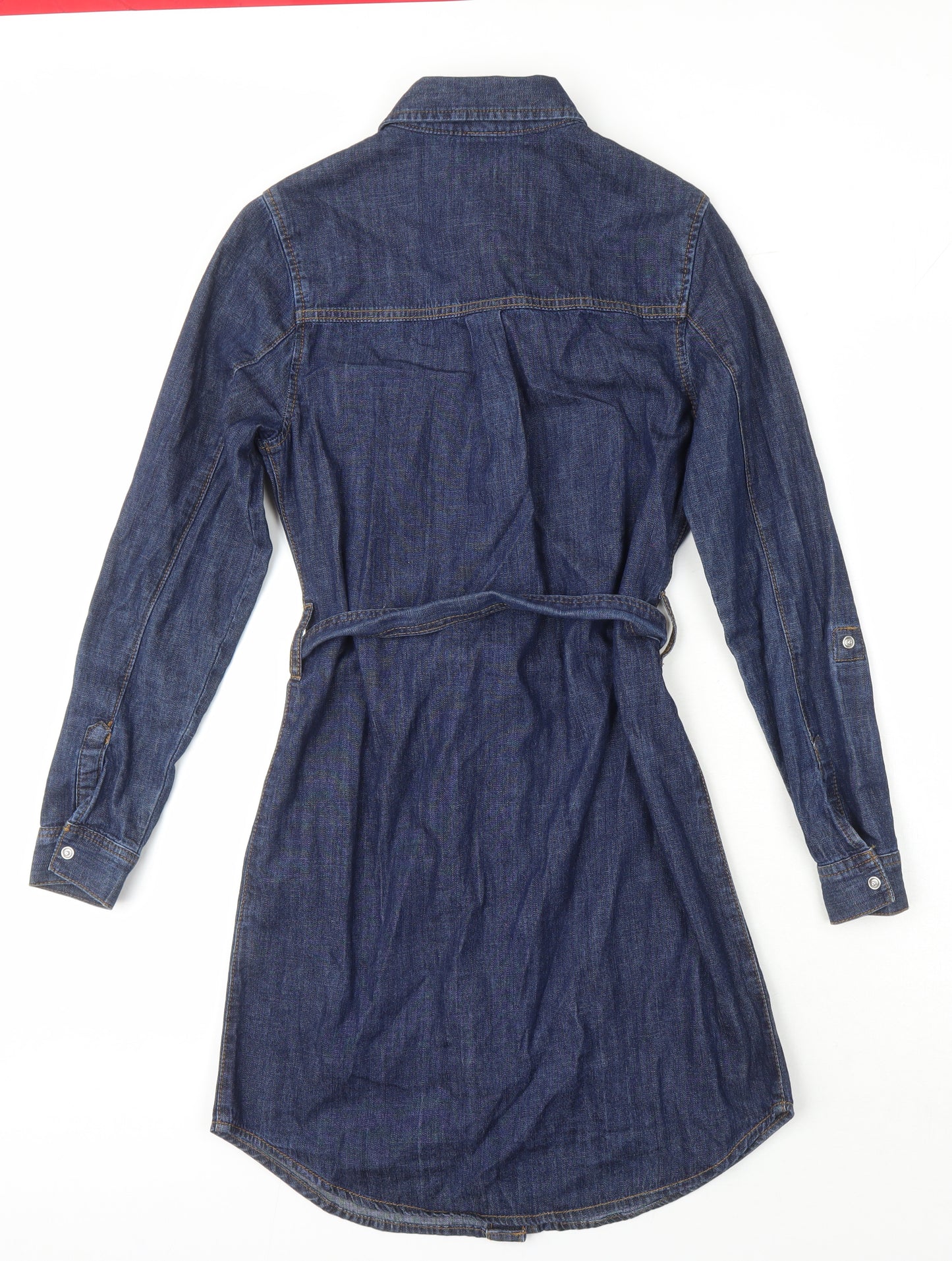 New Look Womens Blue 100% Cotton Shirt Dress Size 6 Collared