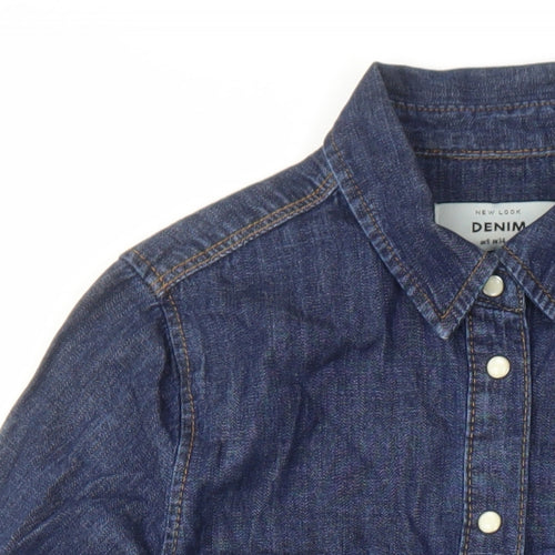 New Look Womens Blue 100% Cotton Shirt Dress Size 6 Collared