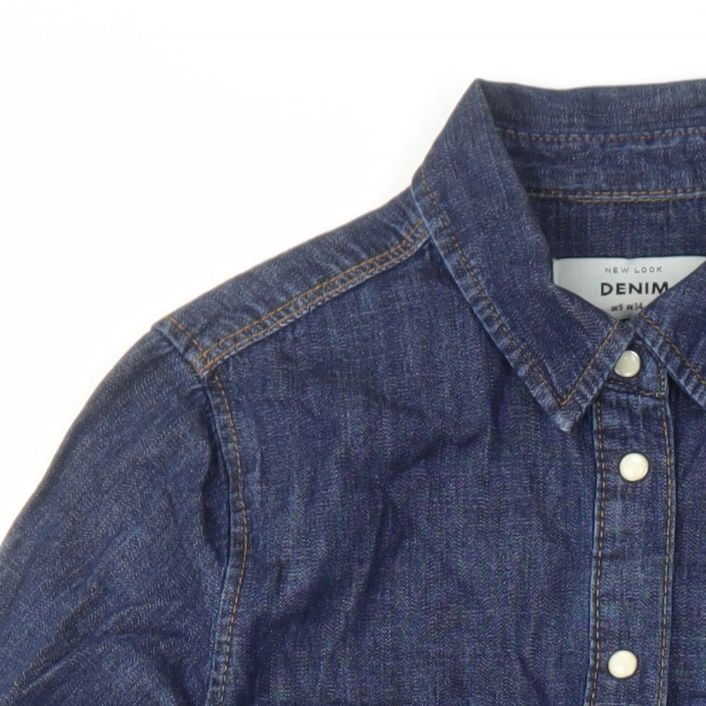 New Look Womens Blue 100% Cotton Shirt Dress Size 6 Collared
