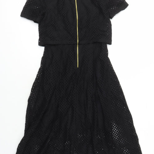 Miss Selfridge Womens Black Cotton A-Line Size 8 Round Neck Zip