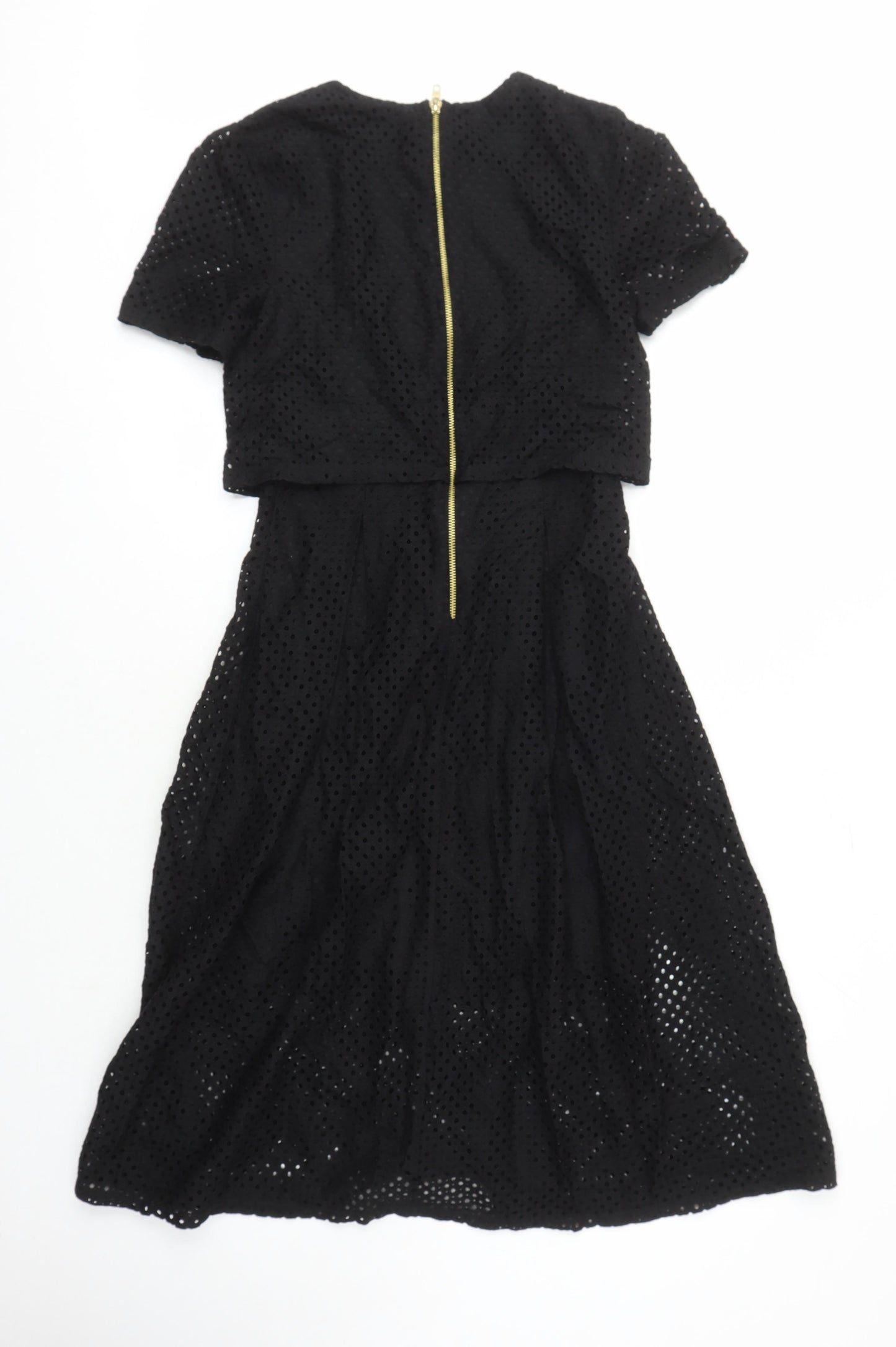 Miss Selfridge Womens Black Cotton A-Line Size 8 Round Neck Zip