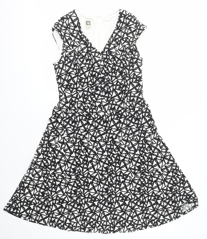 Anne Klein Womens Multicoloured Geometric Polyester A-Line Size 6 V-Neck