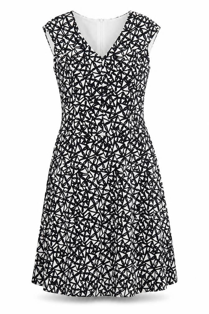 Front view of Anne Klein women’s multicoloured geometric polyester a-line, size UK 6, v-neck
