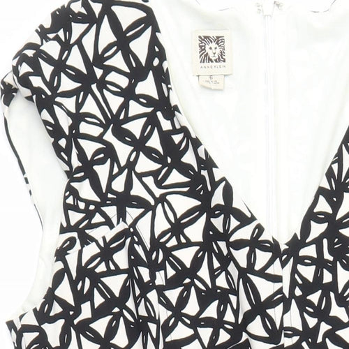 Anne Klein Womens Multicoloured Geometric Polyester A-Line Size 6 V-Neck