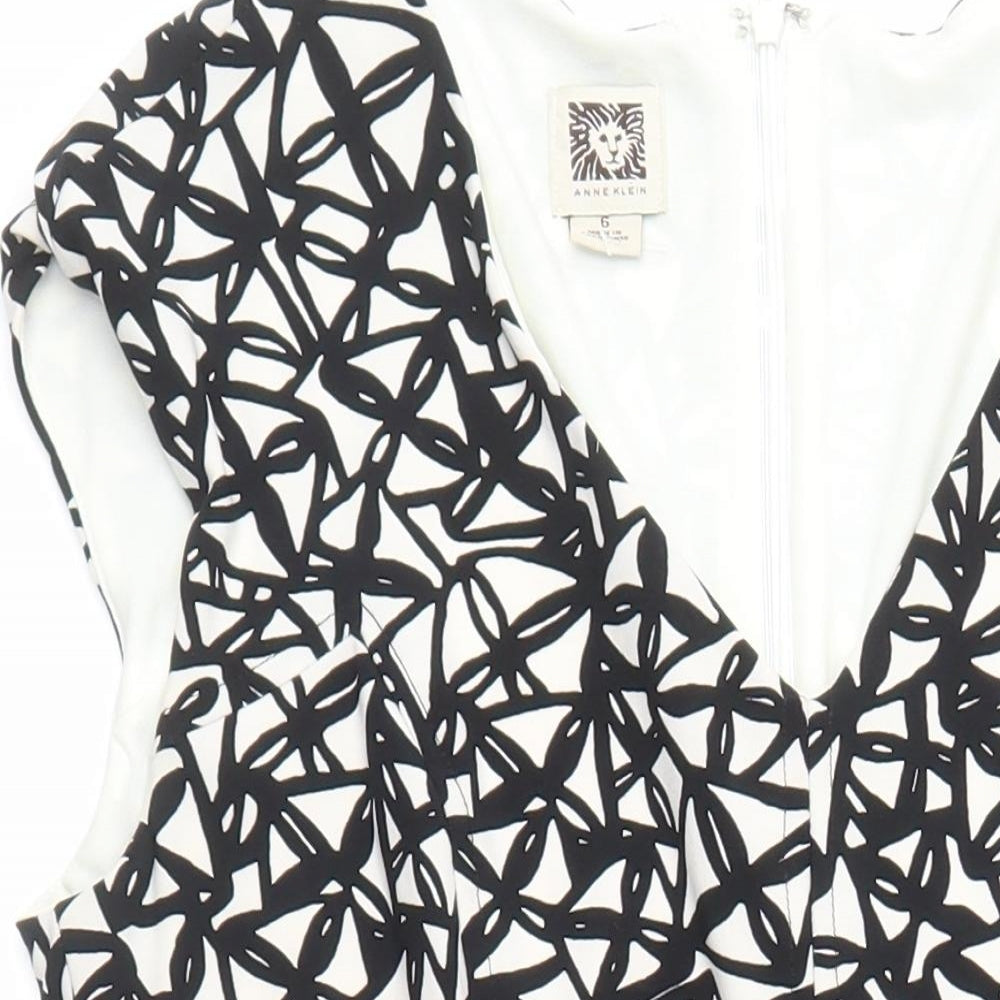 Anne Klein Womens Multicoloured Geometric Polyester A-Line Size 6 V-Neck