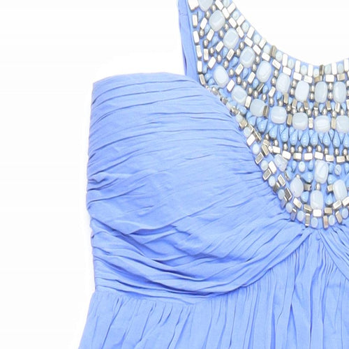Forever New Womens Blue Viscose A-Line Size 6 Scoop Neck - Beaded detail
