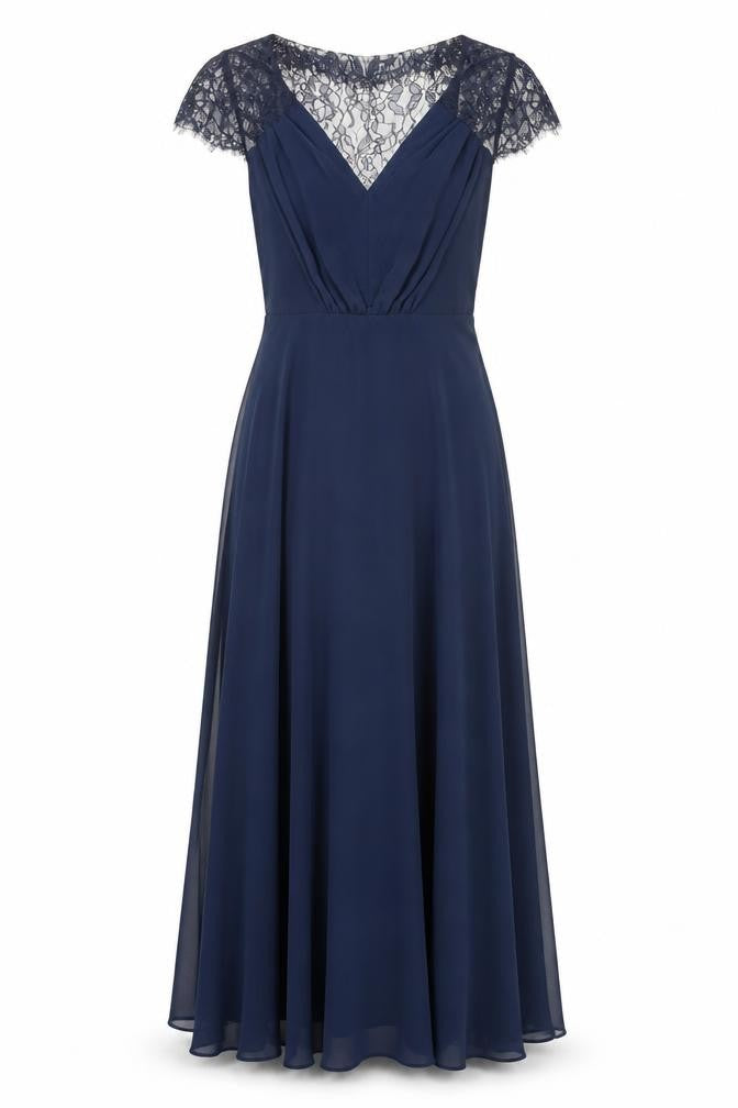 Front view of ASOS women’s blue polyester ball gown, size UK 8, square neck