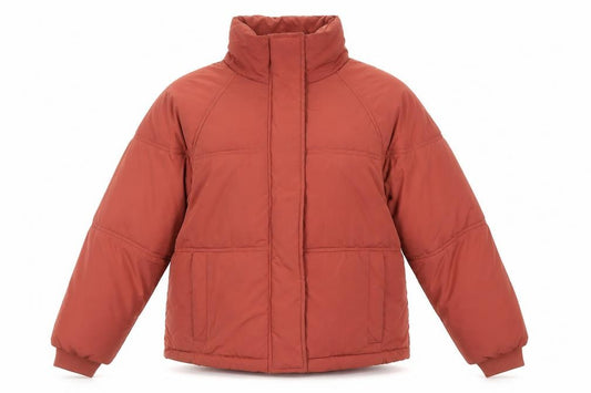 Front view of Topshop women’s brown herringbone puffer jacket jacket, size UK 10