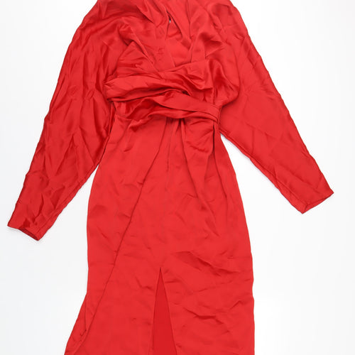 ASOS Womens Red Polyester A-Line Size 14 V-Neck Zip