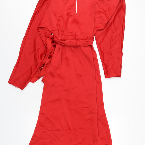 ASOS Womens Red Polyester A-Line Size 14 V-Neck Zip