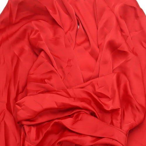 ASOS Womens Red Polyester A-Line Size 14 V-Neck Zip