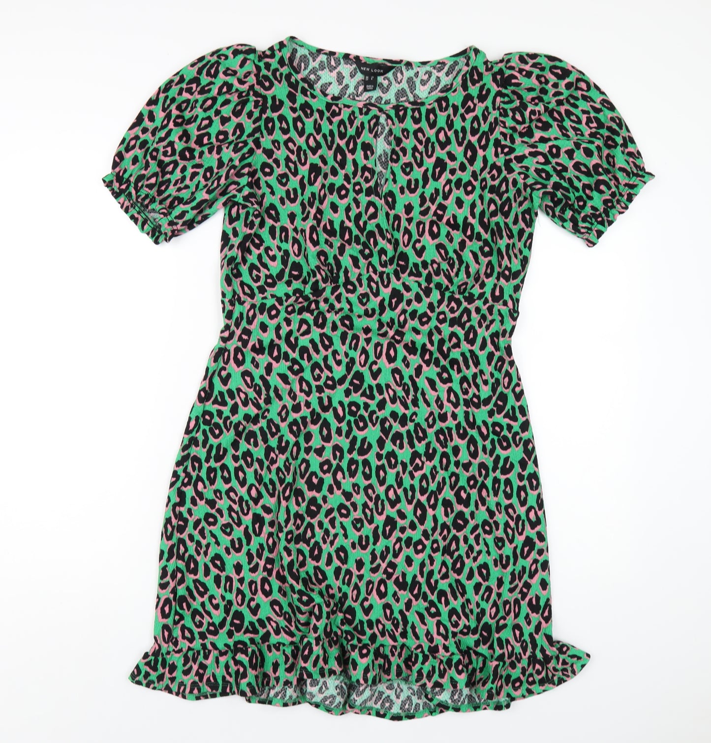 New Look Womens Green Animal Print Polyester A-Line Size 12 Round Neck Pullover