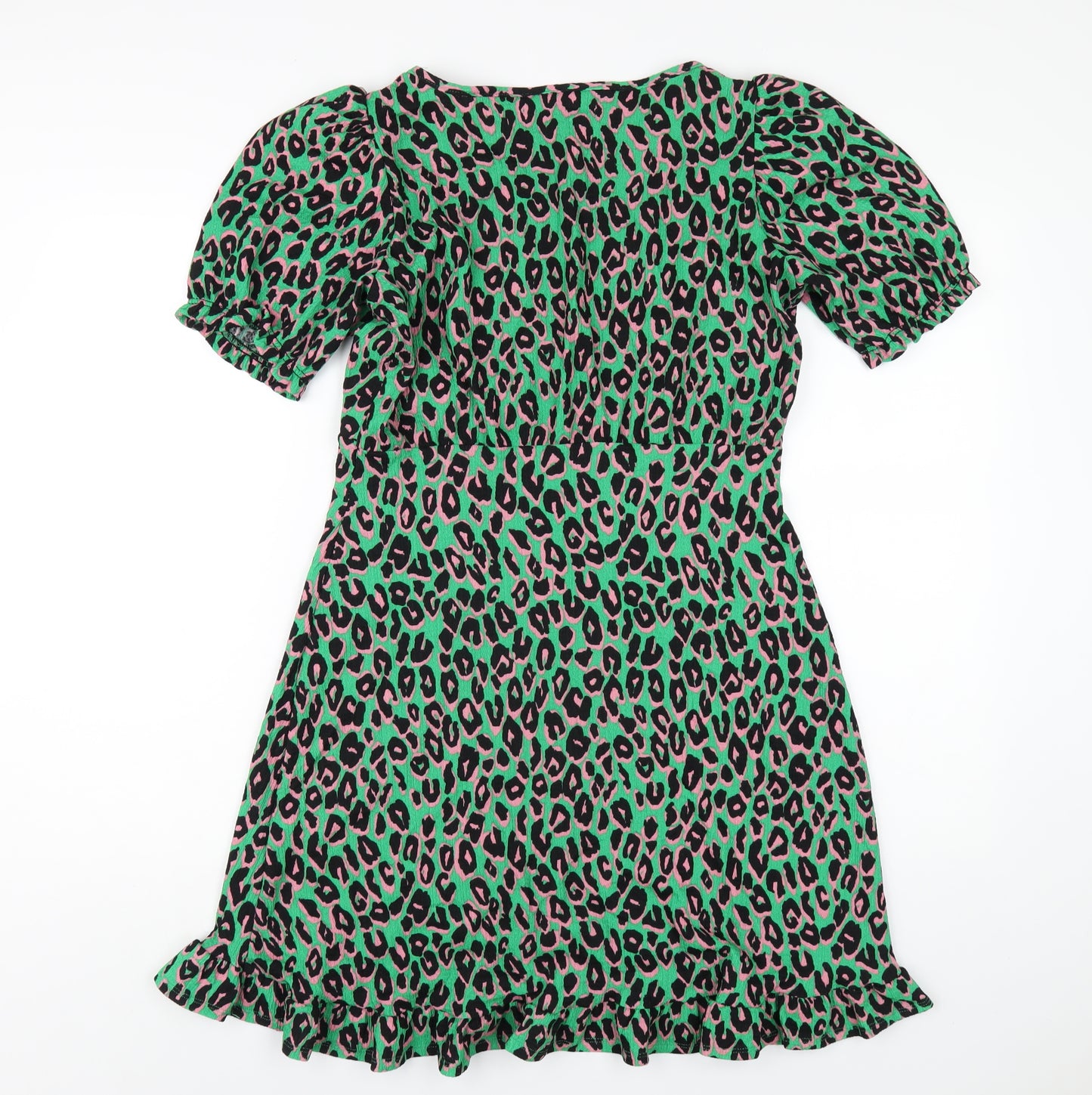 New Look Womens Green Animal Print Polyester A-Line Size 12 Round Neck Pullover