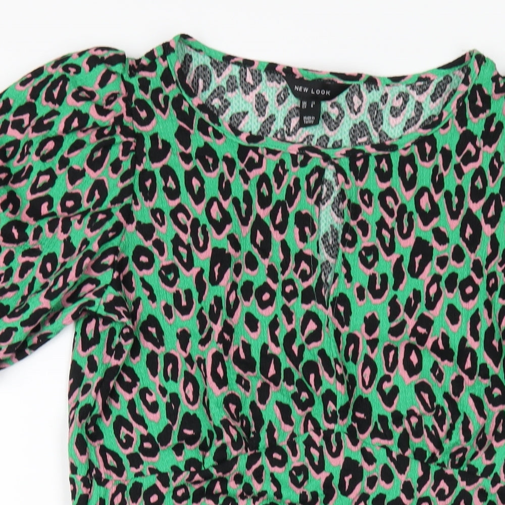 New Look Womens Green Animal Print Polyester A-Line Size 12 Round Neck Pullover
