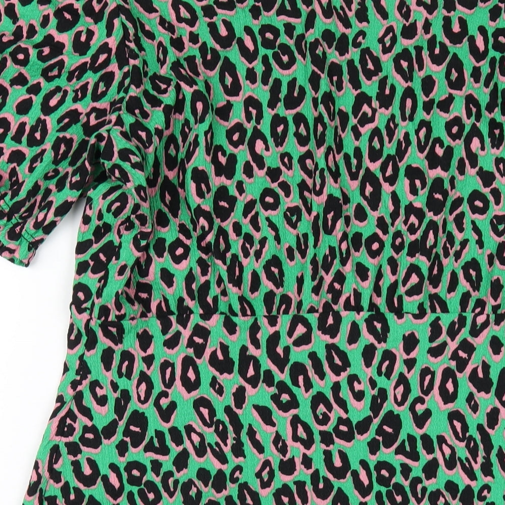 New Look Womens Green Animal Print Polyester A-Line Size 12 Round Neck Pullover