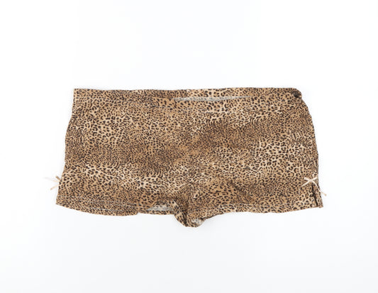 NEXT Womens Brown Animal Print Cotton Hot Pants Shorts Size 10 Regular Pull On