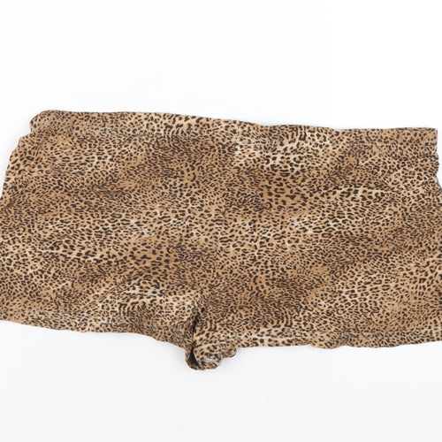 NEXT Womens Brown Animal Print Cotton Hot Pants Shorts Size 10 Regular Pull On