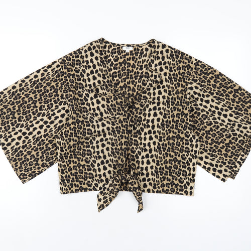 River Island Womens Brown Animal Print Polyester Basic T-Shirt Size 10 V-Neck