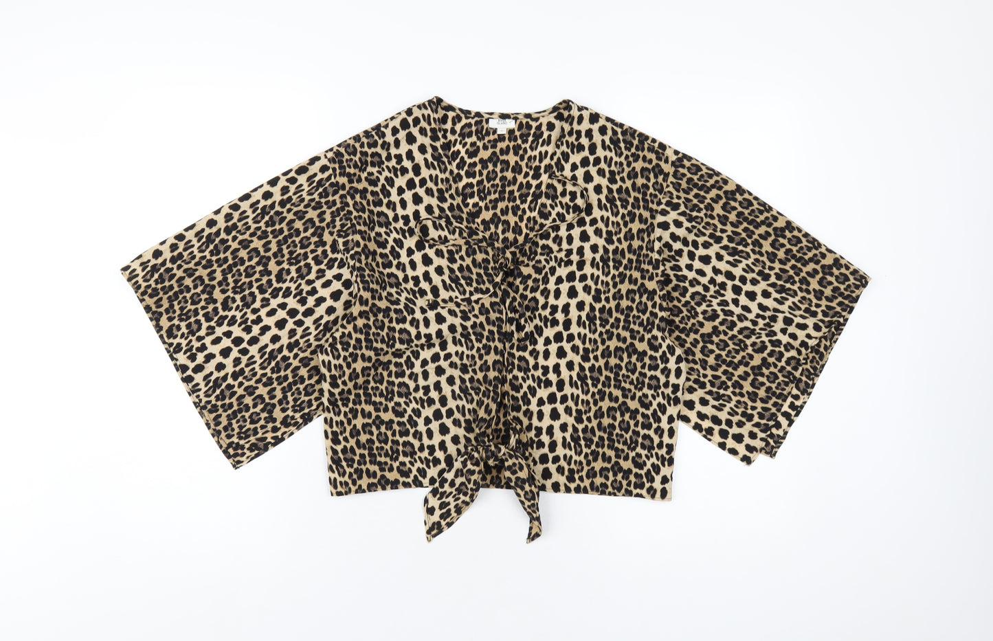 River Island Womens Brown Animal Print Polyester Basic T-Shirt Size 10 V-Neck