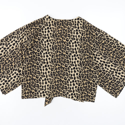 River Island Womens Brown Animal Print Polyester Basic T-Shirt Size 10 V-Neck