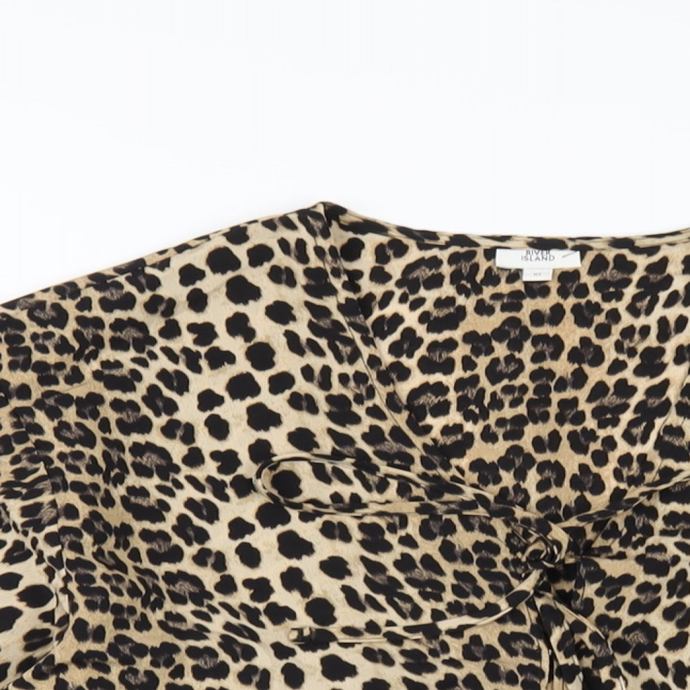 River Island Womens Brown Animal Print Polyester Basic T-Shirt Size 10 V-Neck