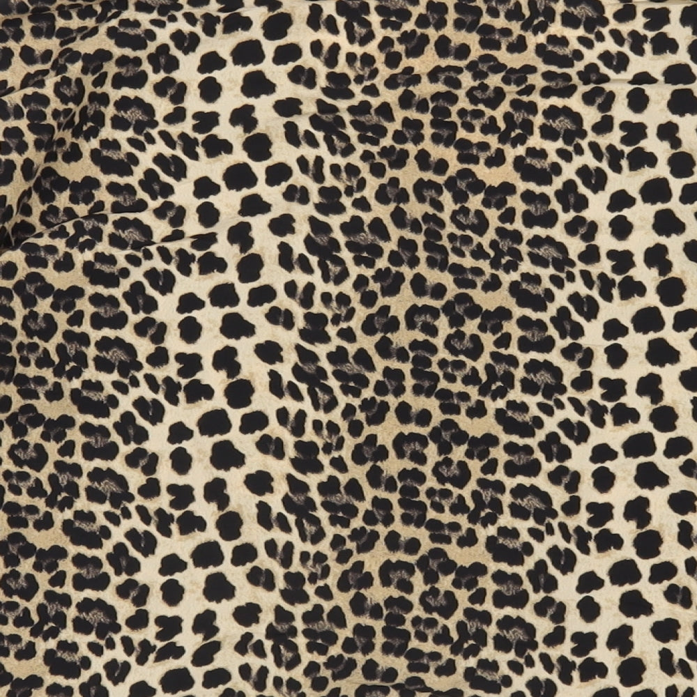 River Island Womens Brown Animal Print Polyester Basic T-Shirt Size 10 V-Neck