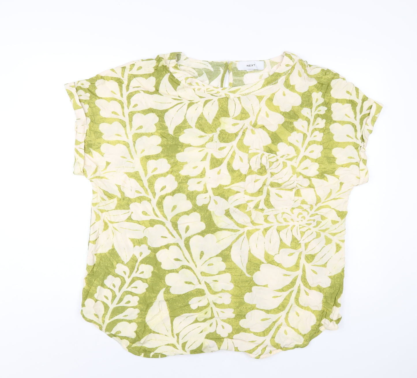 NEXT Womens Green Geometric Viscose Basic T-Shirt Size 18 Round Neck
