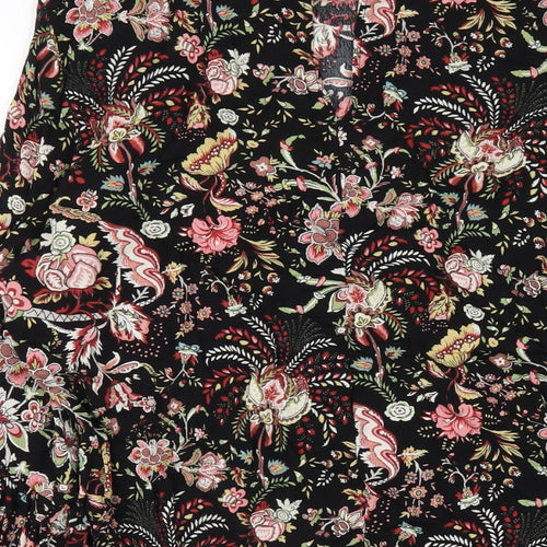 H&M Womens Black Geometric Viscose A-Line Size 12 Round Neck Button