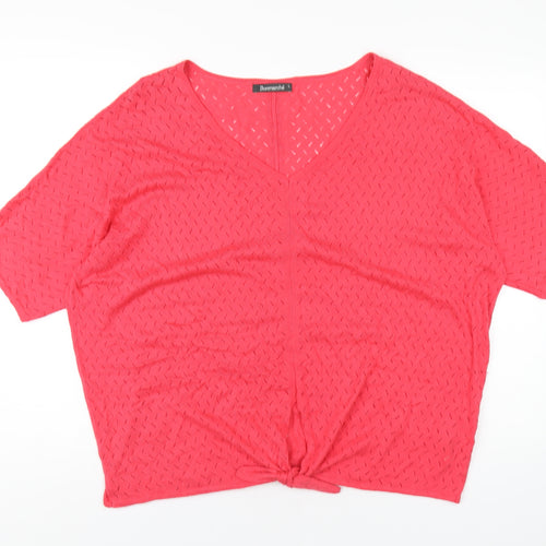 Bonmarché Womens Red Nylon Basic T-Shirt Size L V-Neck
