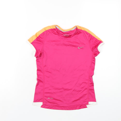 Nike Girls Pink Polyester Basic T-Shirt Size 10-11 Years Round Neck Pullover