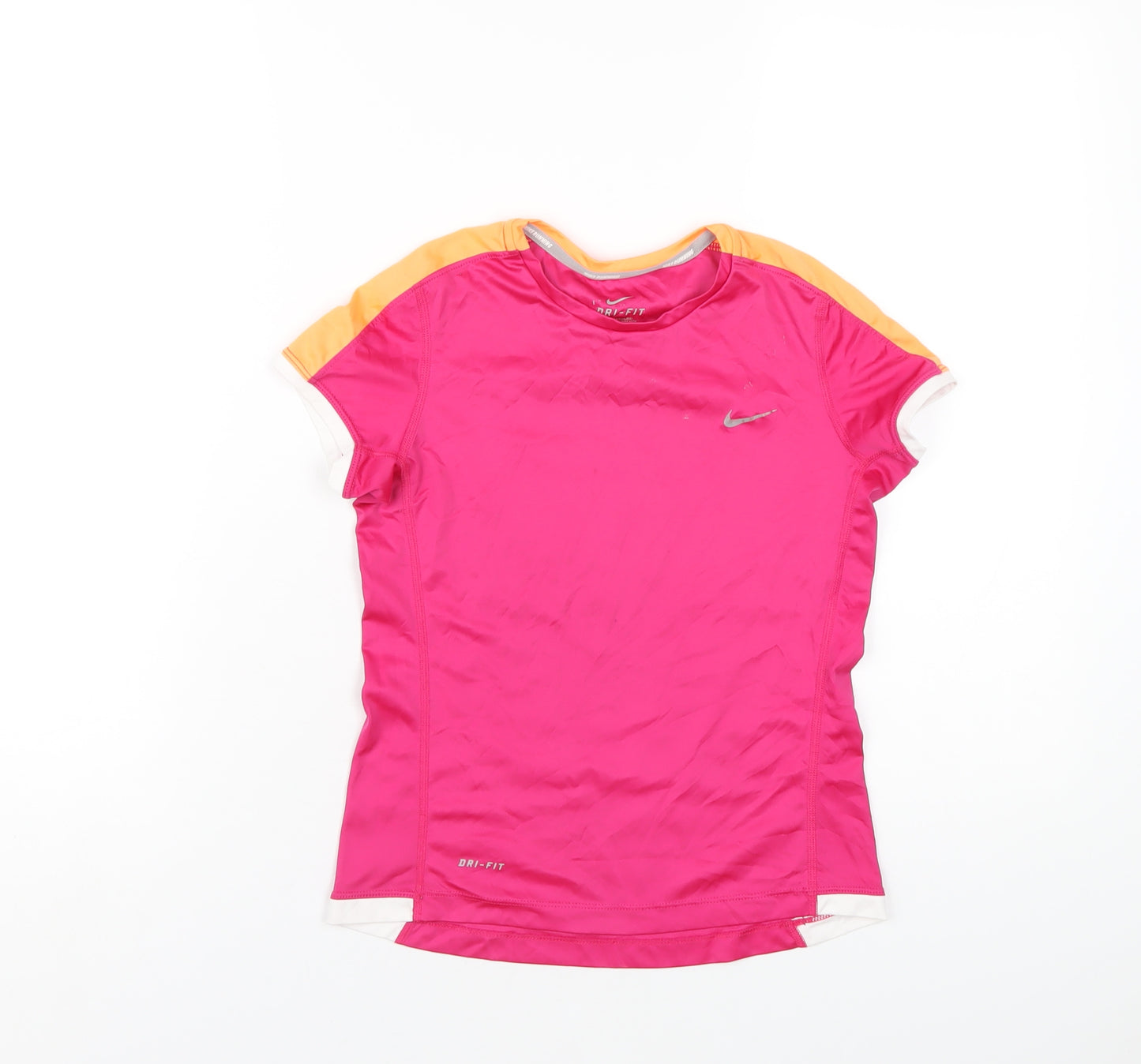 Nike Girls Pink Polyester Basic T-Shirt Size 10-11 Years Round Neck Pullover