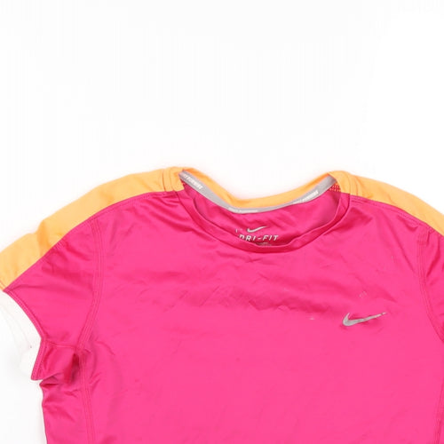 Nike Girls Pink Polyester Basic T-Shirt Size 10-11 Years Round Neck Pullover