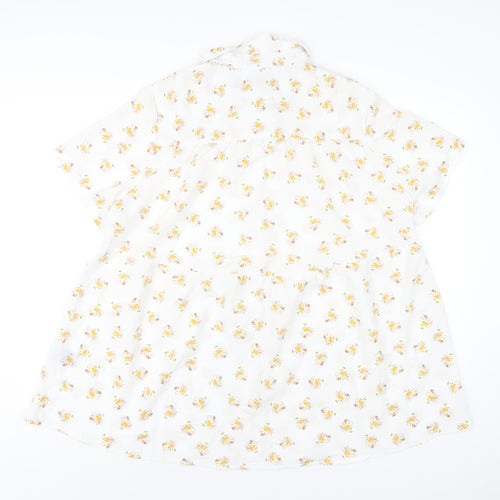 Yours Womens White Floral Polyester Basic Button-Up Size 18 Collared