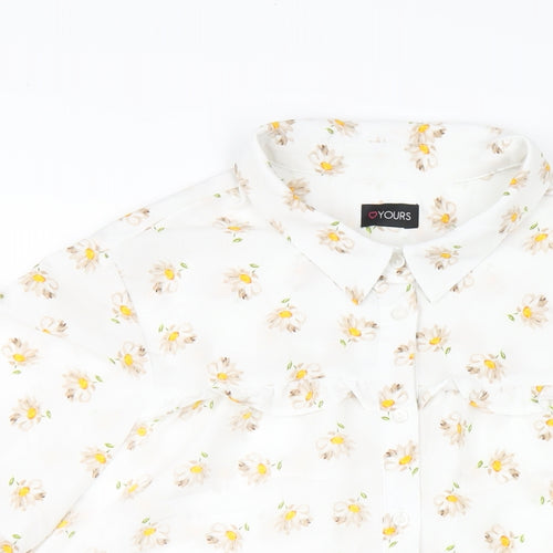Yours Womens White Floral Polyester Basic Button-Up Size 18 Collared