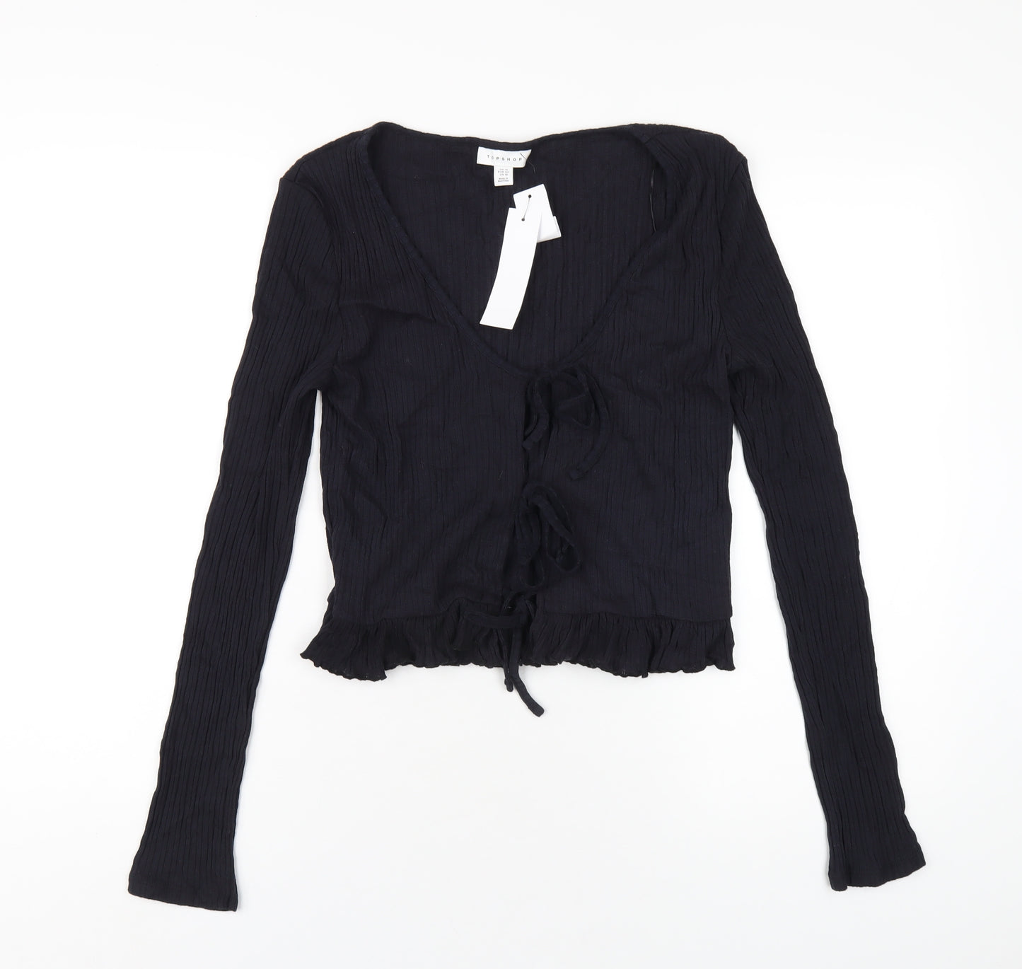 Topshop Womens Blue Cotton Basic T-Shirt Size 14 V-Neck