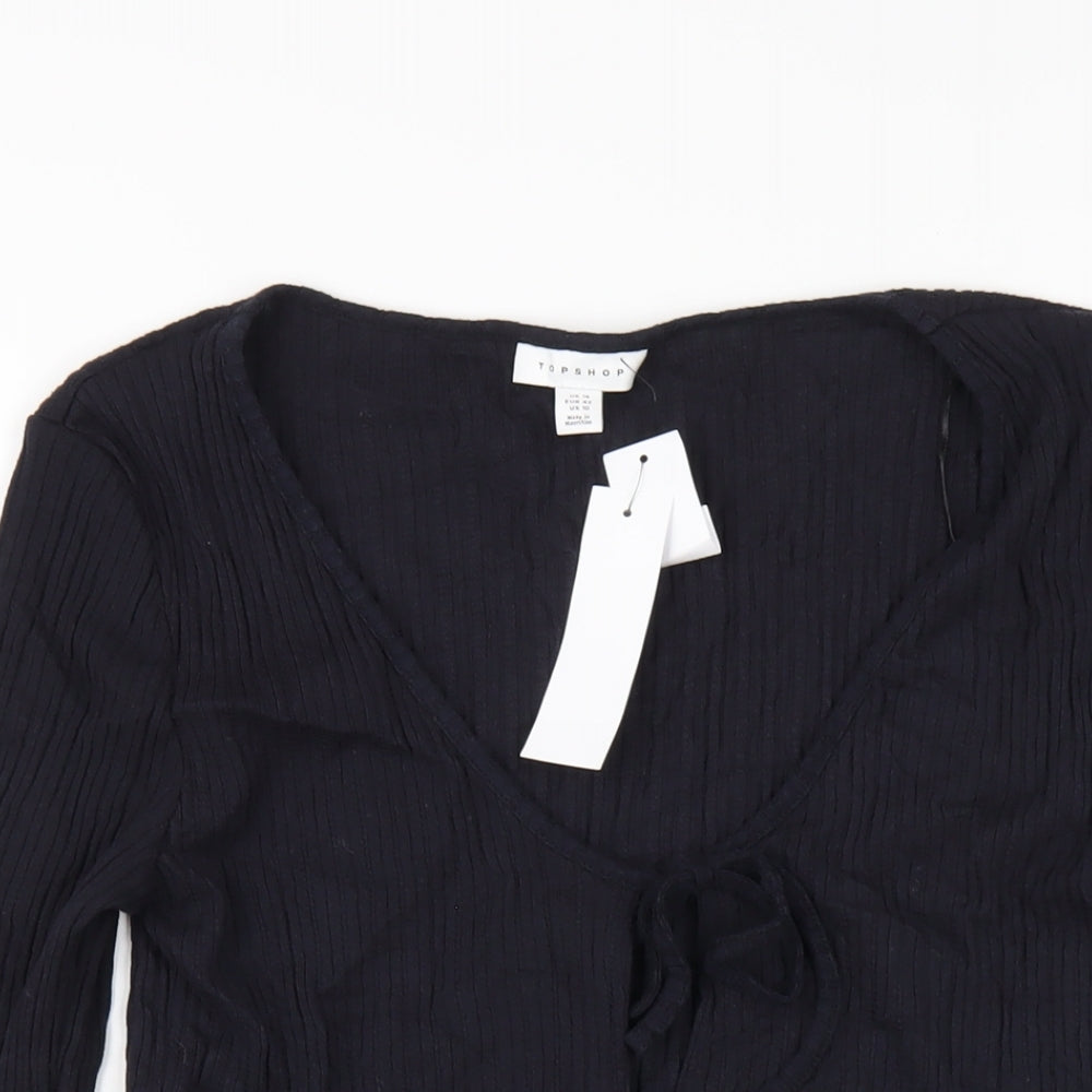 Topshop Womens Blue Cotton Basic T-Shirt Size 14 V-Neck